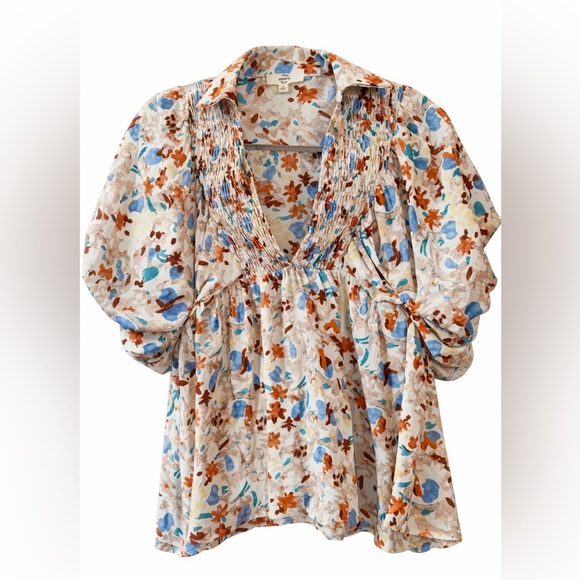 entro Tops - Entro Floral Puff Sleeve Blouse Size S | Lined Boutique Top